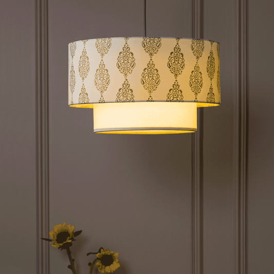 Handcrafted Block Printed Fabric and Poplin Fabric Suspended Lights